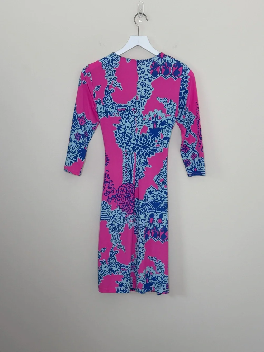 Lilly Pulitzer Pop Pink On The Square Yvette Dress Faux Wrap 3/4 Sleeve Size S - Picture 7 of 11